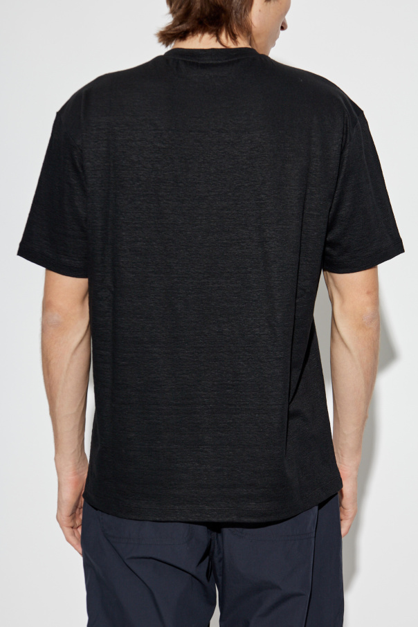Black Linen t-shirt with embroidered logo Giorgio Armani